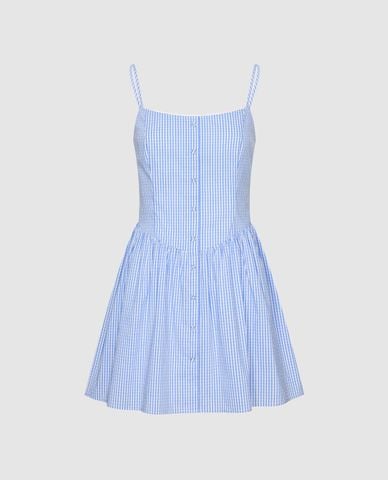  URBAN REVIVO - Đầm hai dây mini kẻ sọc phối nút 