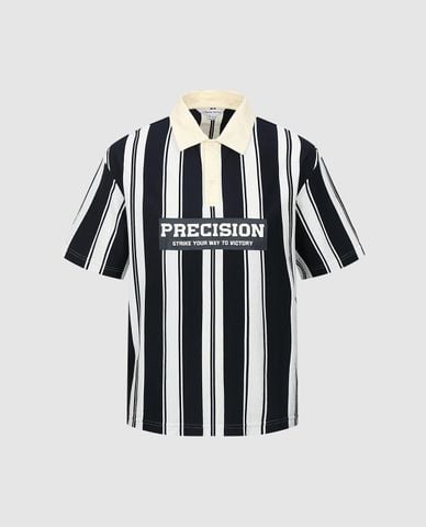  URBAN REVIVO - Áo polo nam cổ tròn tay ngắn phối sọc 