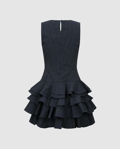 URBAN REVIVO - Đầm xếp tầng mini sát nách kẻ caro 