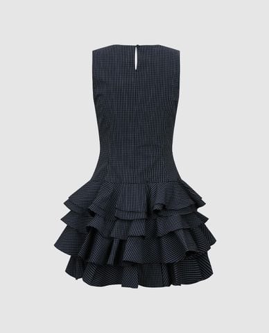 URBAN REVIVO - Đầm xếp tầng mini sát nách kẻ caro 