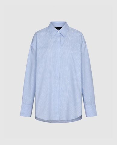  URBAN REVIVO - Áo sơ mi nữ cổ bẻ tay dài kẻ sọc 