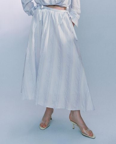  URBAN REVIVO - Chân váy chữ A midi phối sọc 