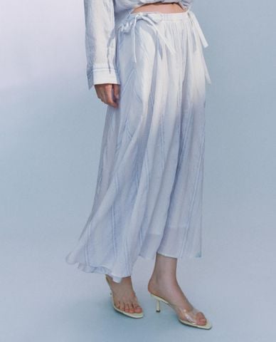  URBAN REVIVO - Chân váy chữ A midi phối sọc 