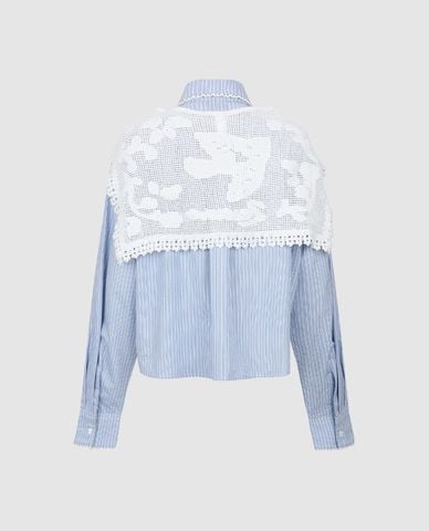  URBAN REVIVO - Áo sơ mi nữ tay dài kẻ sọc phối khăn choàng 