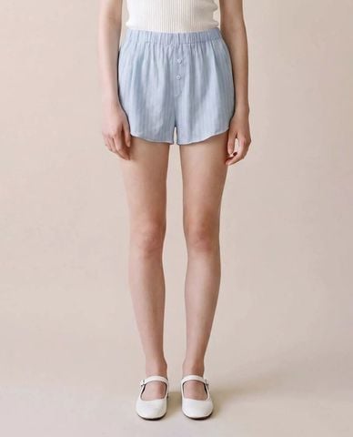  URBAN REVIVO - Quần short ngắn nữ lưng thun kẻ sọc 