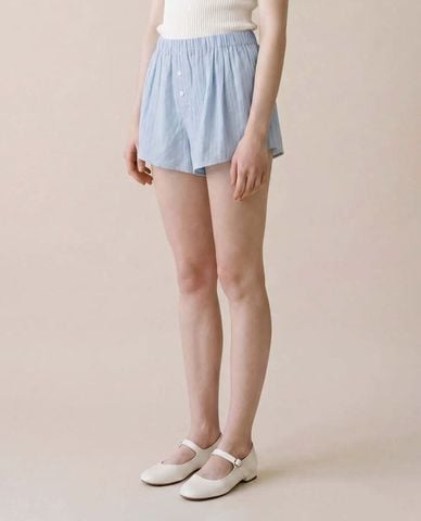  URBAN REVIVO - Quần short ngắn nữ lưng thun kẻ sọc 