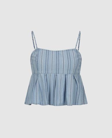  URBAN REVIVO - Áo hai dây nữ denim kẻ sọc 
