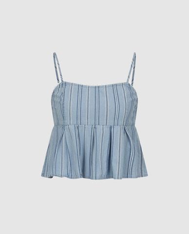  URBAN REVIVO - Áo hai dây nữ denim kẻ sọc 