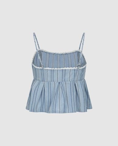  URBAN REVIVO - Áo hai dây nữ denim kẻ sọc 