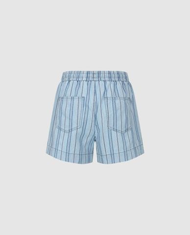  URBAN REVIVO - Quần short nữ ống rộng kẻ sọc phối dây rút 