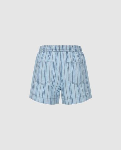  URBAN REVIVO - Quần short nữ ống rộng kẻ sọc phối dây rút 