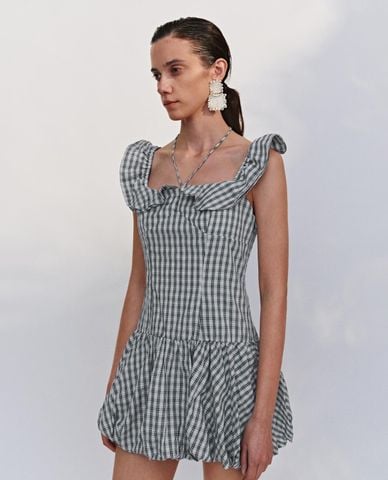  URBAN REVIVO - Đầm hai dây mini cổ vuông kẻ caro 