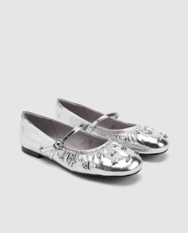  URBAN REVIVO - Giày búp bê nữ đế thấp mũi tròn đính đá 