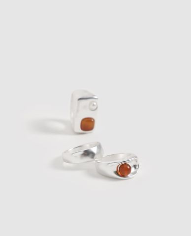  URBAN REVIVO - Set 3 nhẫn nữ bản lớn đính đá 