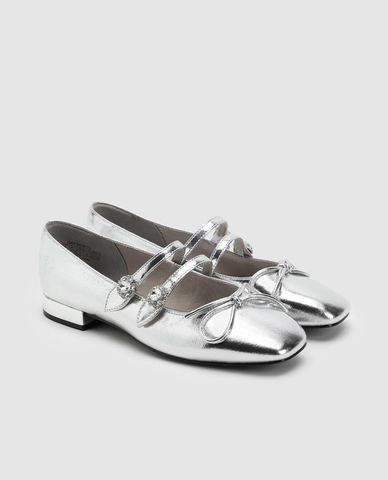  URBAN REVIVO - Giày búp bê nữ quai ngang phối nơ đính đá 