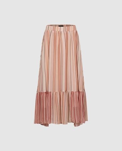  URBAN REVIVO - Chân váy chữ A midi cạp xếp li kẻ sọc 