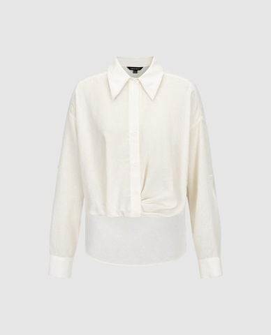  URBAN REVIVO - Áo sơ mi nữ tay dài phom rộng gập tà 