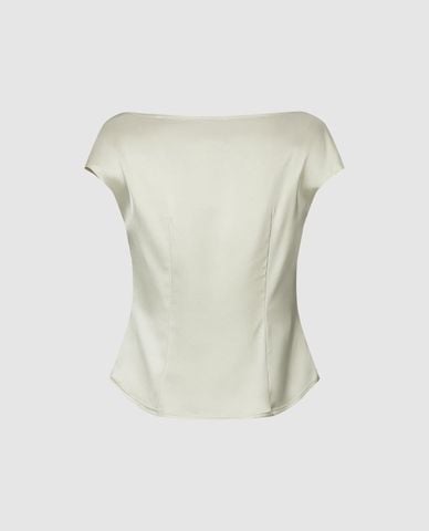  URBAN REVIVO - Áo kiểu nữ cổ đổ tay ngắn nữ tính 