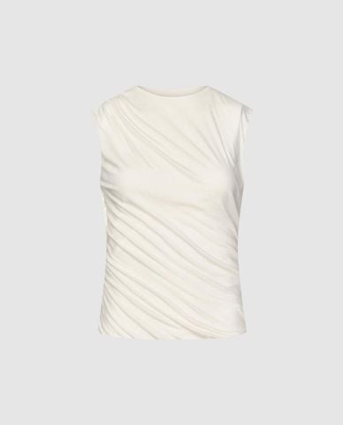  URBAN REVIVO - Áo sát nách nữ cổ tròn xếp nếp 