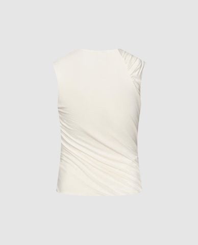  URBAN REVIVO - Áo sát nách nữ cổ tròn xếp nếp 