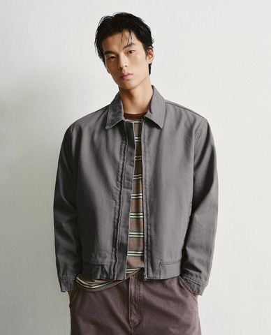  URBAN REVIVO - Áo khoác denim nam tay dài khoá kéo 