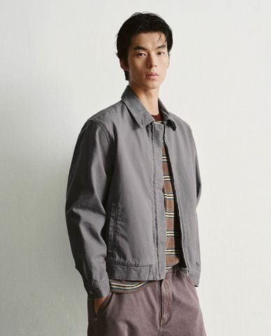  URBAN REVIVO - Áo khoác denim nam tay dài khoá kéo 