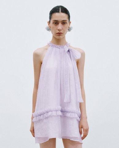  URBAN REVIVO - Đầm sát nách mini cổ yếm phối bèo nhún 