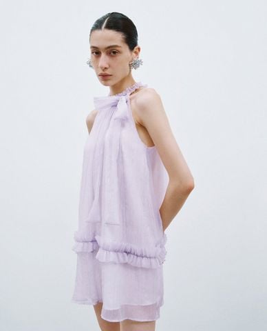  URBAN REVIVO - Đầm sát nách mini cổ yếm phối bèo nhún 