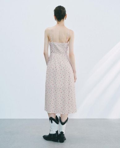  URBAN REVIVO - Đầm hai dây midi phối hoa nhí 