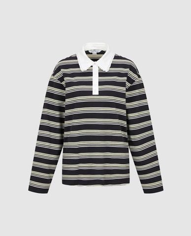  URBAN REVIVO - Áo polo nữ cổ bẻ tay dài kẻ sọc 