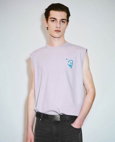  URBAN REVIVO - Áo ba lỗ nam cổ tròn phối hình in 