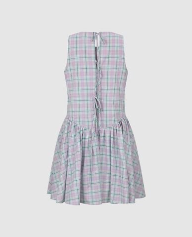  URBAN REVIVO - Đầm sát nách mini kẻ caro phối xếp li 