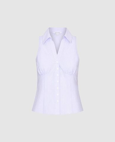  URBAN REVIVO - Áo kiểu nữ sát nách cổ V kẻ sọc phom ôm 
