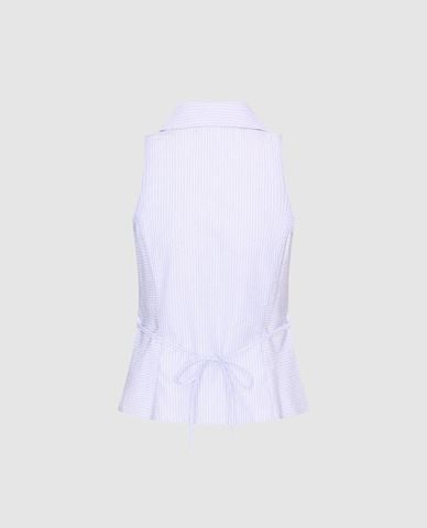  URBAN REVIVO - Áo kiểu nữ sát nách cổ V kẻ sọc phom ôm 