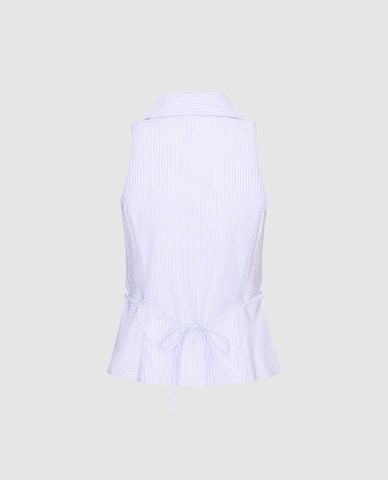  URBAN REVIVO - Áo kiểu nữ sát nách cổ V kẻ sọc phom ôm 
