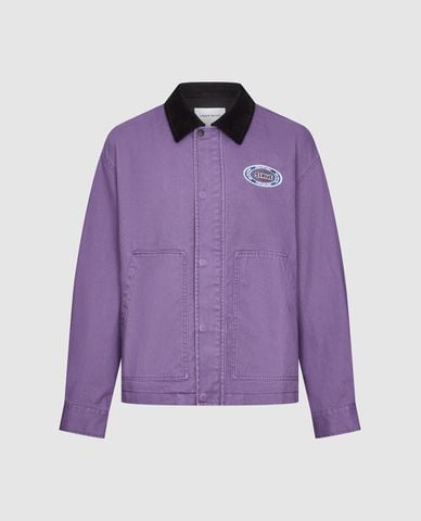  URBAN REVIVO - Áo khoác denim nam cổ bẻ tay dài in họa tiết 