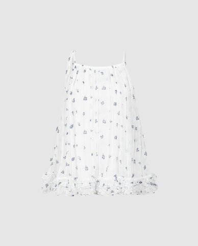  URBAN REVIVO - Áo hai dây nữ dáng xòe phối bèo nhún 