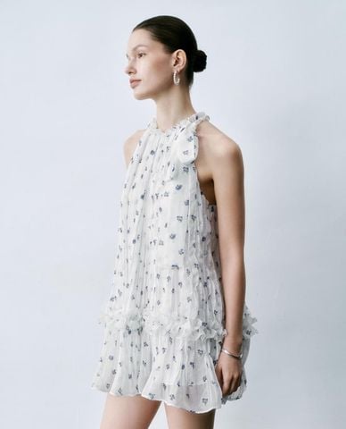 URBAN REVIVO - Đầm sát nách mini cổ yếm hoa nhí 