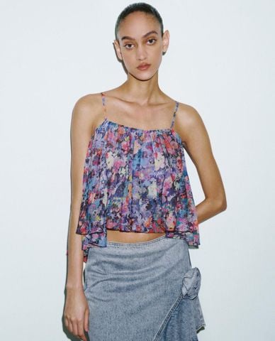  URBAN REVIVO - Áo hai dây nữ cổ vuông Floral 