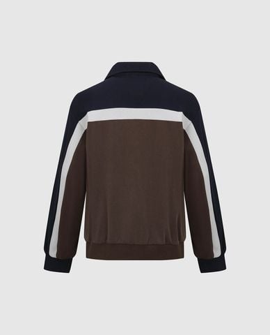  URBAN REVIVO - Áo polo nam tay dài kẻ sọc khóa kéo 