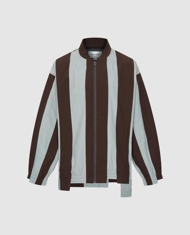  URBAN REVIVO - Áo khoác bomber nam cổ V kẻ sọc 