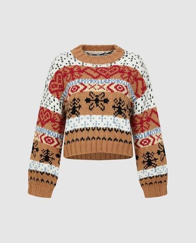  URBAN REVIVO - Áo sweater nữ cổ tròn tay dài phom croptop 