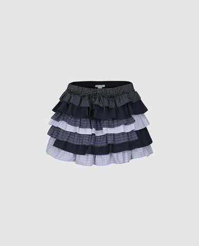  URBAN REVIVO - Chân váy xếp tầng mini phối bèo 