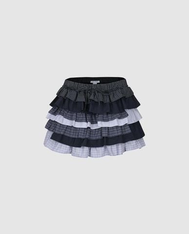  URBAN REVIVO - Chân váy xếp tầng mini phối bèo 