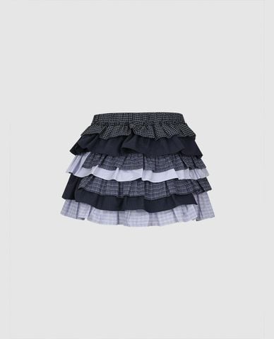  URBAN REVIVO - Chân váy xếp tầng mini phối bèo 