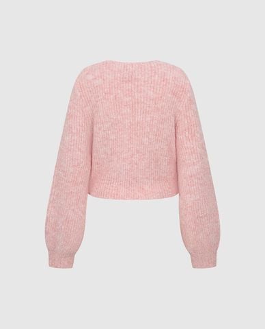  URBAN REVIVO - Áo dệt kim nữ tay dài vạt chéo phom croptop 