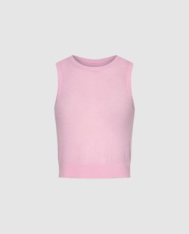  URBAN REVIVO - Áo dệt kim nữ sát nách cổ tròn xuyên thấu 