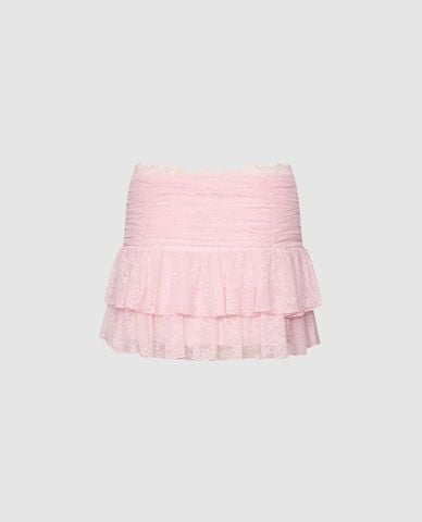  URBAN REVIVO - Chân váy xếp tầng mini đính nơ 