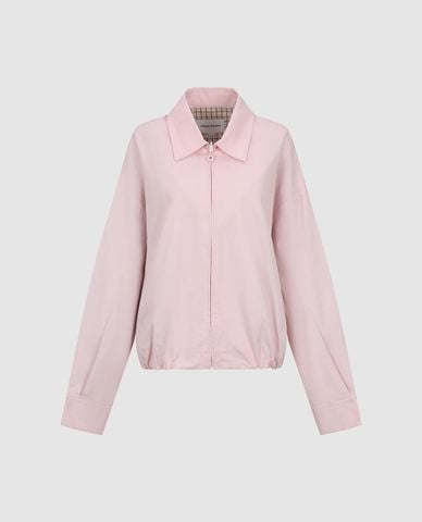  URBAN REVIVO - Áo khoác bomber nữ cổ bẻ tay dài phối khóa zip 