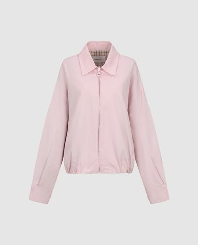  URBAN REVIVO - Áo khoác bomber nữ cổ bẻ tay dài phối khóa zip 